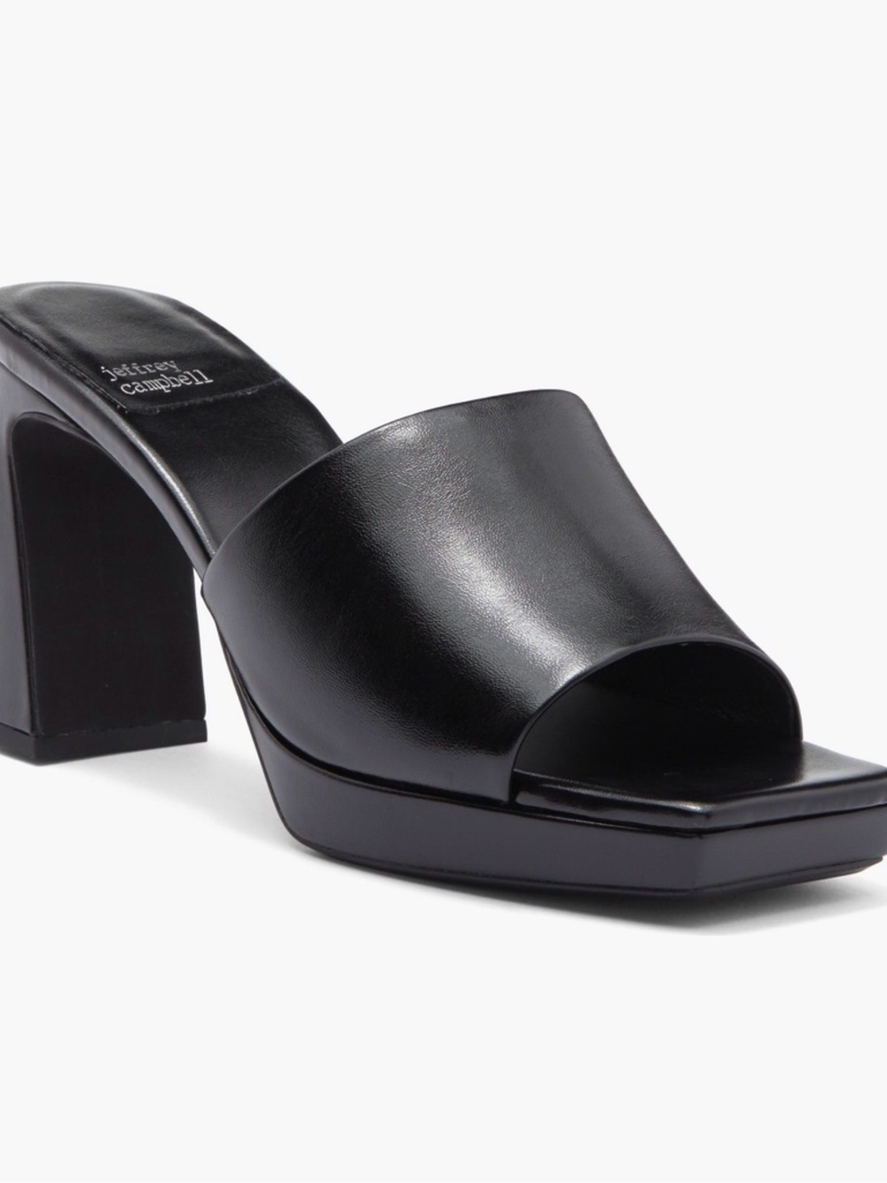 Jeffrey Campbell Black Leather Open-Toe Block Heel Mule
